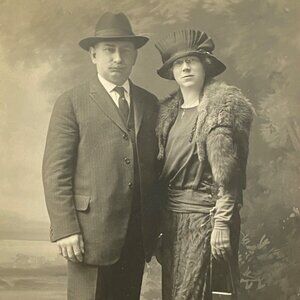 c1920 RPPC Woman Man Couple In Hats Coats Fur Real Photo Postcard ARTURA SF Ca